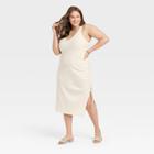Women's Plus Size Sleeveless Ruched Knit Dress - A New Day Cream