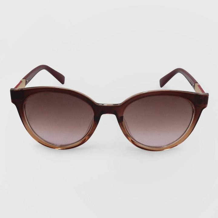 Women's Round Plastic Metal Combo Sunglasses - A New Day Brown, Women's, Size: Small, Brown/grey