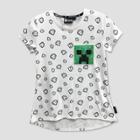 Girls' Minecraft J!nx 'creeper' Sequin Pocket Short Sleeve T-shirt - White