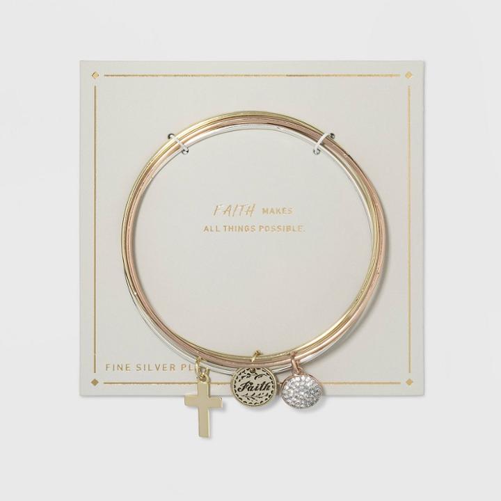 Target Silver Plated Tri Tone Faith Bangle Set -