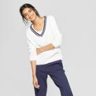 Women's V-neck Pullover Tennis Sweater - A New Day White