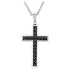 Men's Crucible Stainless Steel Carbon Fiber Cross Pendant Necklace - Black/silver