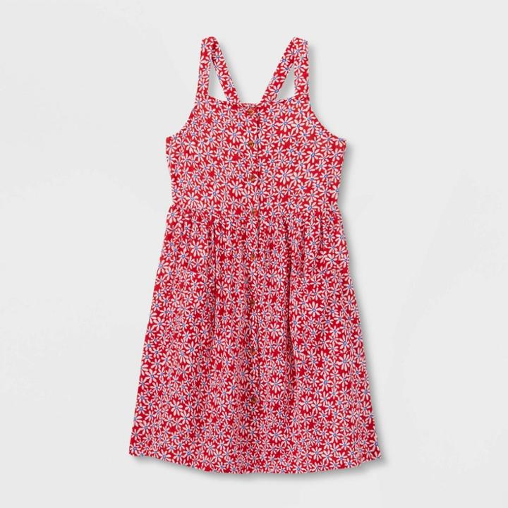 Girls' Sleeveless Americana Floral Dress - Cat & Jack Red