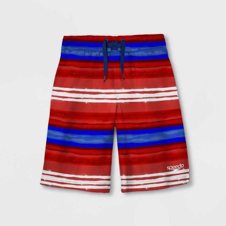 Speedo Boys' Surfrider Striped Swim Trunks - Red/navy