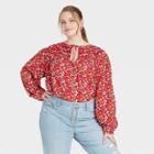 Women's Plus Size Balloon Long Sleeve Button-front Blouse - Universal Thread Red Floral