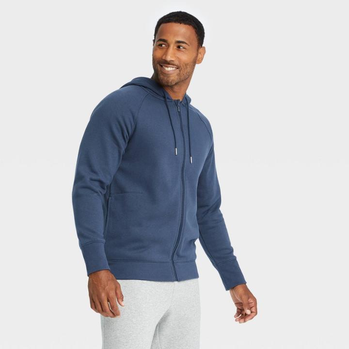 Men's Cotton Fleece Full Zip Hoodie - All In Motion Navy