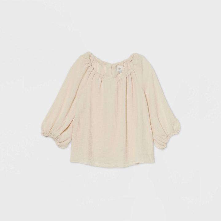 Women's Long Sleeve Chiffon Muse Blouse - A New Day Beige
