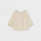 Women's Long Sleeve Chiffon Muse Blouse - A New Day Beige
