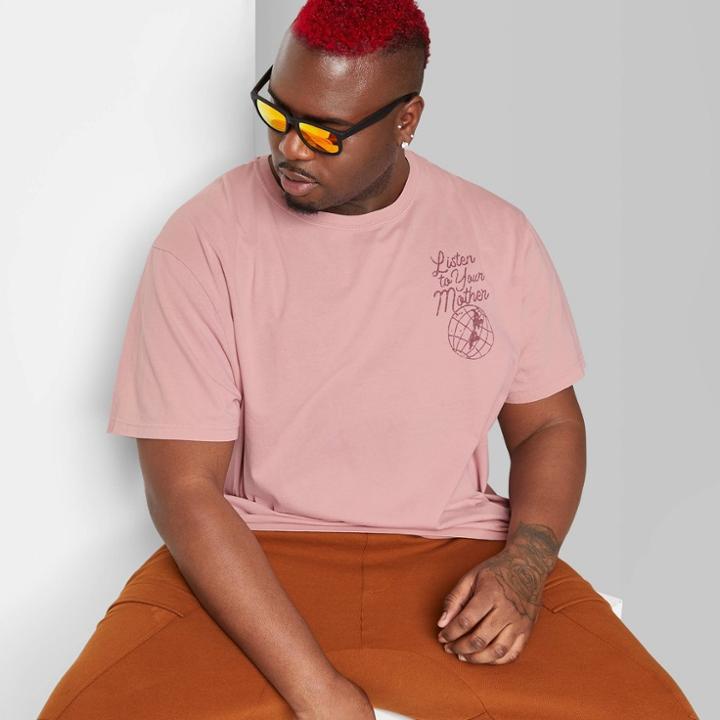 Men's Big & Tall Botanical Dyed Short Sleeve T-shirt - Original Use Lilac Purple/letters