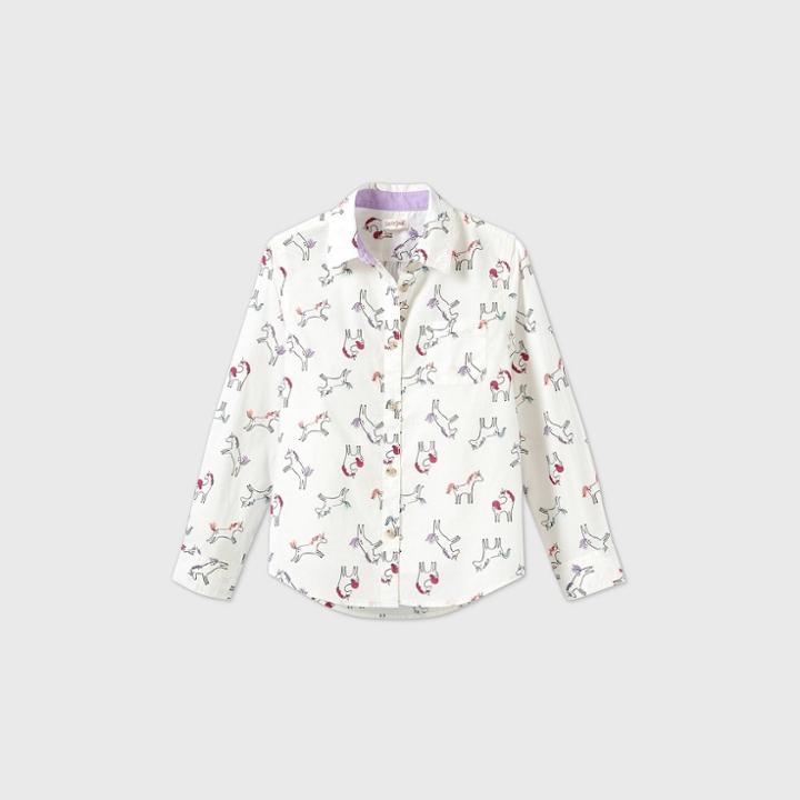 Girls' Unicorn Woven Button-down Shirt - Cat & Jack Cream