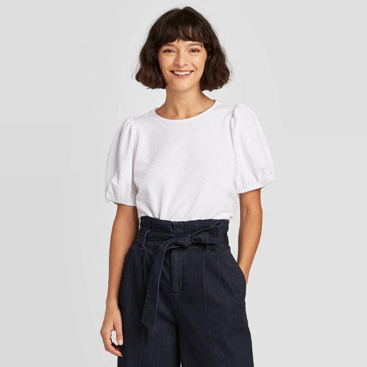 Women's Puff Short Sleeve T-shirt - A New Day White