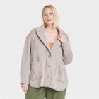 Women's Plus Size French Terry Shawl Collar Jacket - Knox Rose Gray