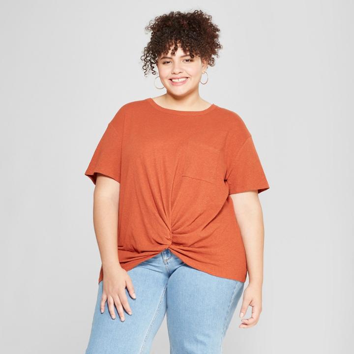 Women's Plus Size Twist Front Short Sleeve T-shirt - Universal Thread Rust (red) X