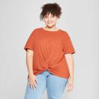 Women's Plus Size Twist Front Short Sleeve T-shirt - Universal Thread Rust (red) X
