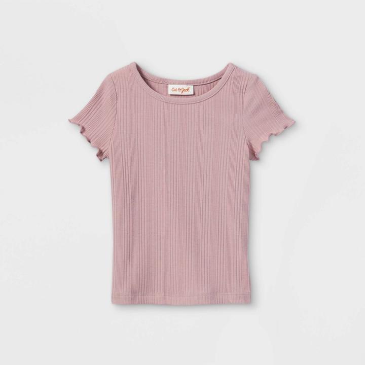 Toddler Girls' Solid Ribbed Short Sleeve T-shirt - Cat & Jack Rose
