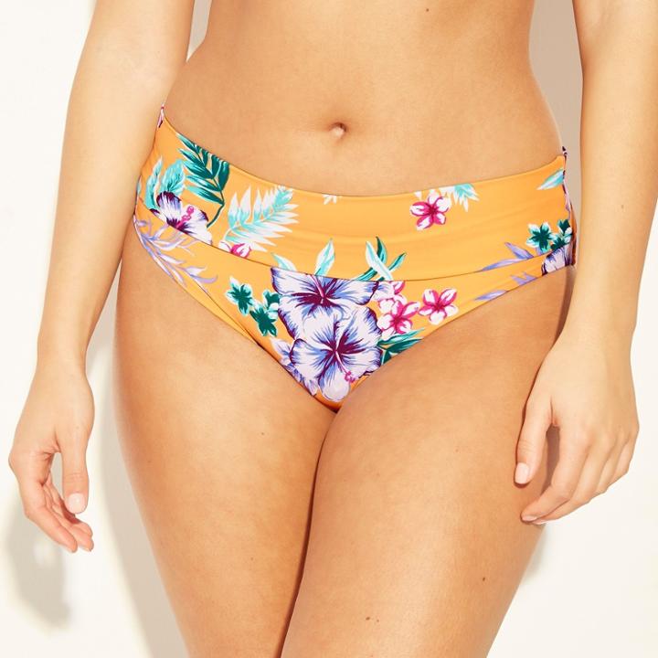 Women's Fold Over Hipster Bikini Bottom - Sunn Lab Swim Yellow Floral