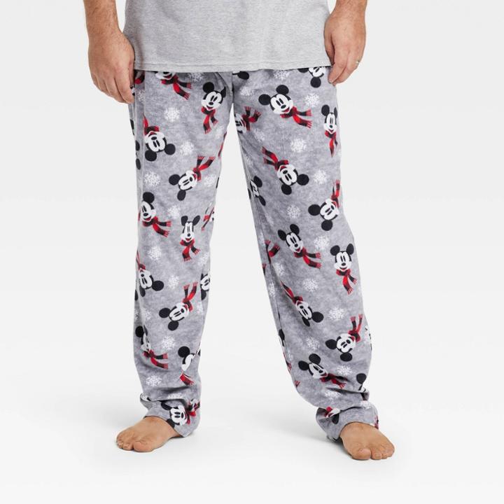 Men's Big & Tall Holiday Mickey Mouse Fleece Matching Family Pajama Pants - Gray