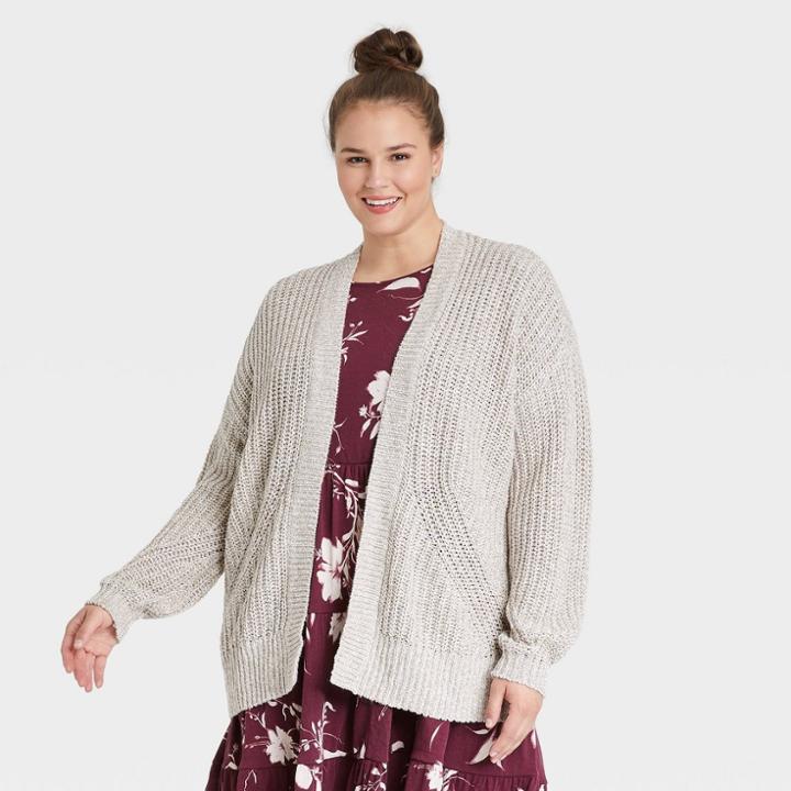 Women's Plus Size Casual Cardigan - Ava & Viv Beige X
