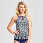 Sea Angel Women's Tile High Neck Tankini Top - Light Blue/navy