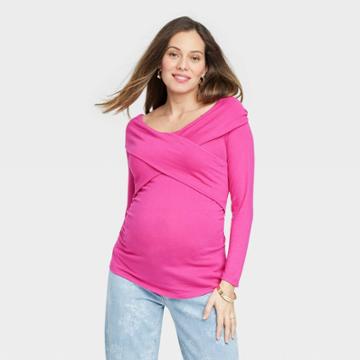 Long Sleeve Over The Shoulder Cross Front Maternity Top - Isabel Maternity By Ingrid & Isabel Purple