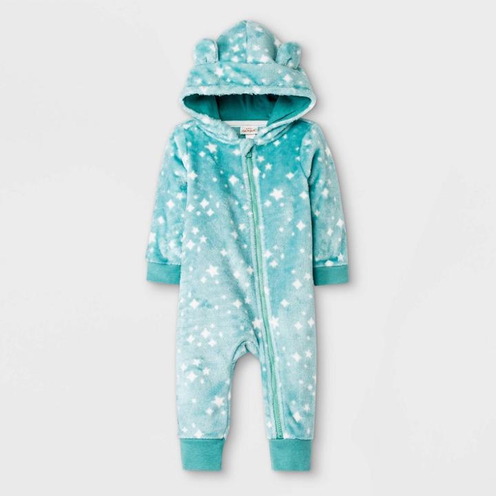 Baby Boys' Cozy Critter Hooded Romper - Cat & Jack Mint Green Newborn