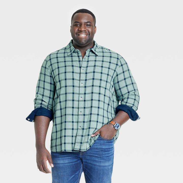 Men's Big & Tall Reversible Long Sleeve Button-down Shirt - Goodfellow & Co Green