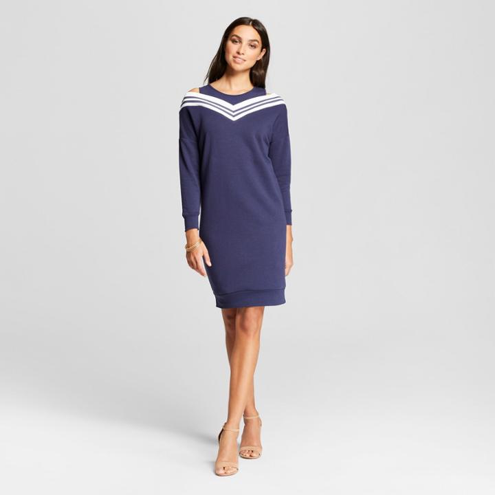 Women's Cold Shoulder French Terry Dress - Alison Andrews Navy S, Size: