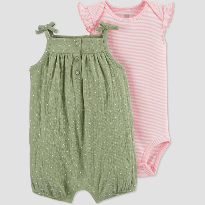 Carter's Just One You Baby Girls' Dot Top & Bottom Set - Olive Newborn, Green