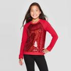 Girls' Long Sleeve Flip Sequin Pullover - Cat & Jack Dark Red
