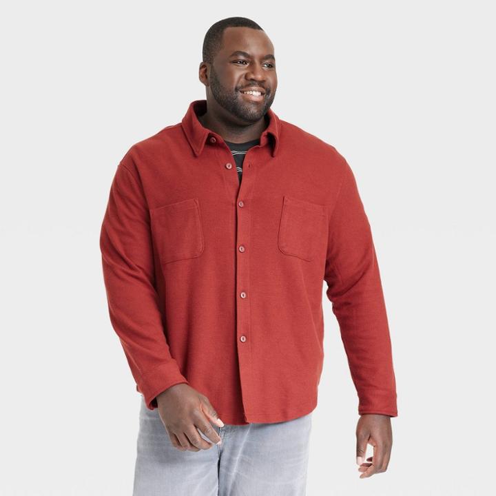 Men's Big & Tall Knit Button-down Shirt - Goodfellow & Co Dark Red