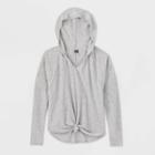 Women's Long Sleeve Tie Front Hooded Waffle Knit T-shirt - Wild Fable Gray