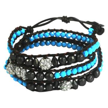 Women's Zirconite Colored Stones Fireballs Cord Wrap Bracelet-turquoise, Turquoise