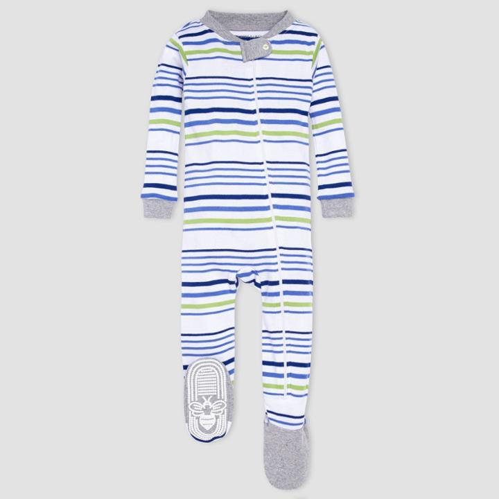 Burt's Bees Baby Baby Boys' One Piece Striped Snug Fit Footed Pajama - Heather Gray