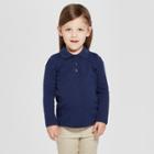 Toddler Girls' Long Sleeve Interlock Uniform Polo Shirt - Cat & Jack Navy (blue)