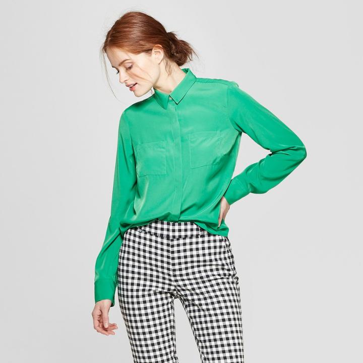 Women's Long Sleeve Blouse - A New Day Green
