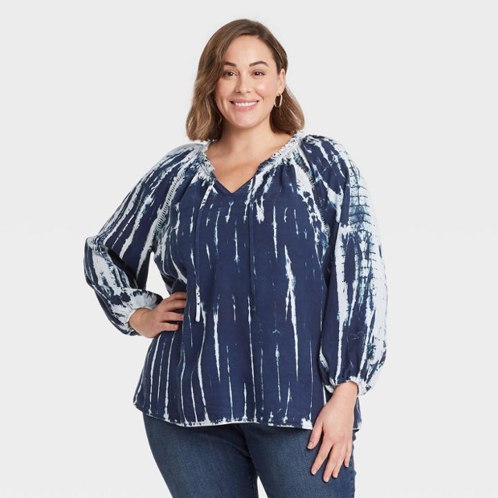 Women's Plus Size Long Sleeve Ruffle Top - Knox Rose Navy