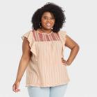 Women's Plus Size Flutter Short Sleeve Embroidered Top - Knox Rose Coral