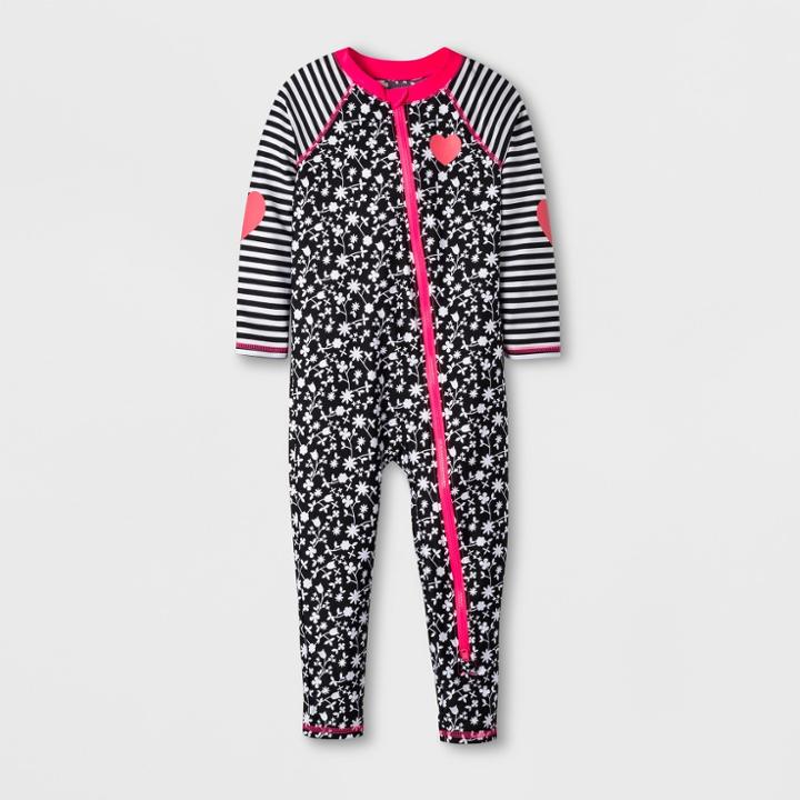 Toddler Girls' Floral Swim Full Bodysuit - Cat & Jack Black