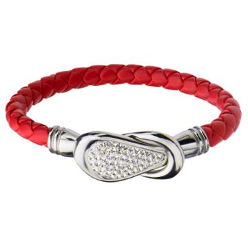 Inox Jewelry Women's Steel Art Red Italian Leather Bracelet With Preciosa Crystals Magnetic Closure