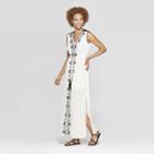 Women's Short Sleeve V-neck Embroidered Maxi Dress - Knox Rose White