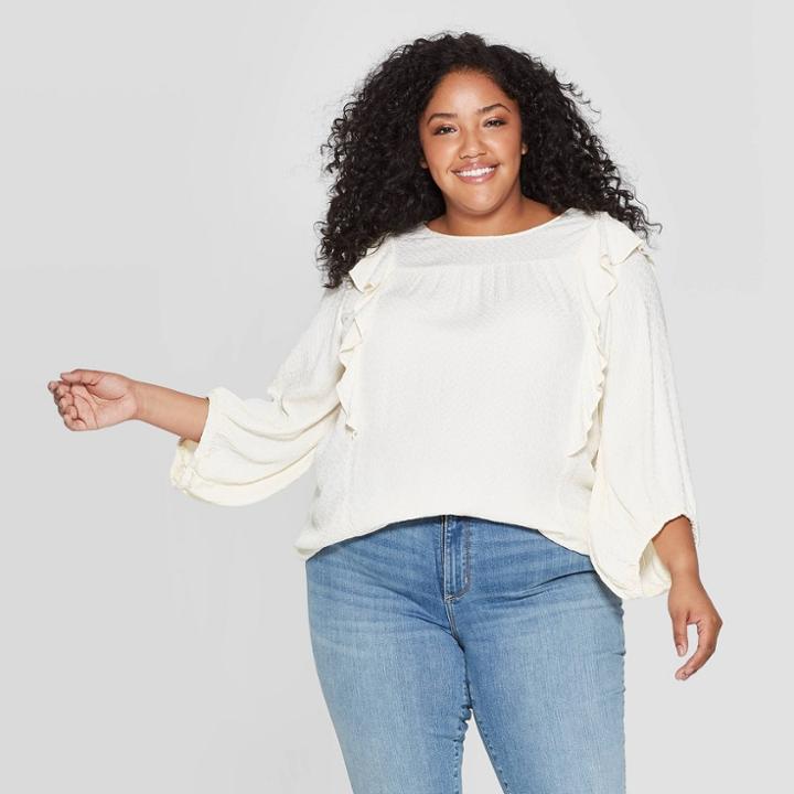 Women's Plus Size Long Sleeve Crewneck Top - Universal Thread Ivory