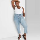 Women's Plus Size High-rise Tapered Paperbag Jeans - Wild Fable Light Wash 14w, Women's, Blue