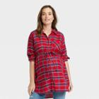 Long Sleeve Collared Classic Woven Popover Maternity Shirt - Isabel Maternity By Ingrid & Isabel Red Plaid