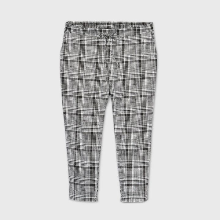 Women's Plus Size Mid-rise Plaid Pull-on Knit Pants - Ava & Viv Black