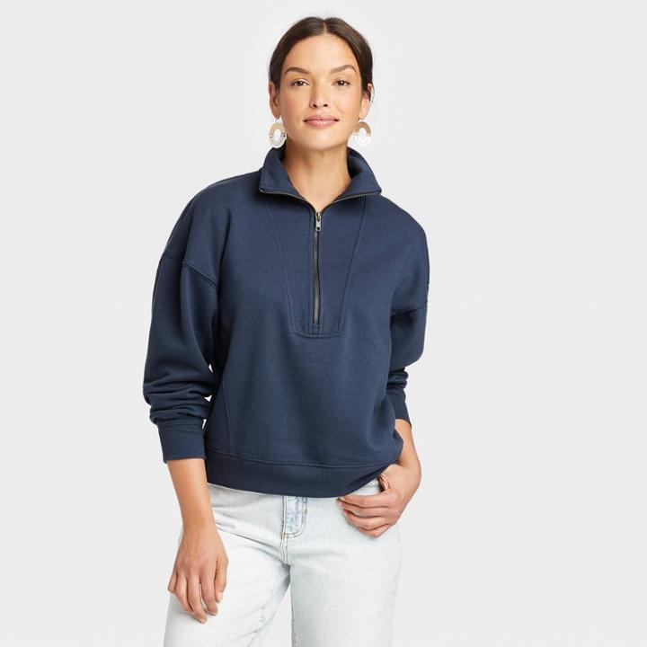 Women's Quarter Zip Sweatshirt - Universal Thread Blue
