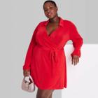 Women's Plus Size Balloon Long Sleeve Wrap Dress - Wild Fable Red