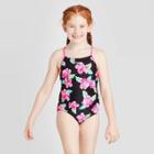 Speedo Girls' Print Thin Strap One Piece Swim Suit - Black M, Girl's, Size: Medium,
