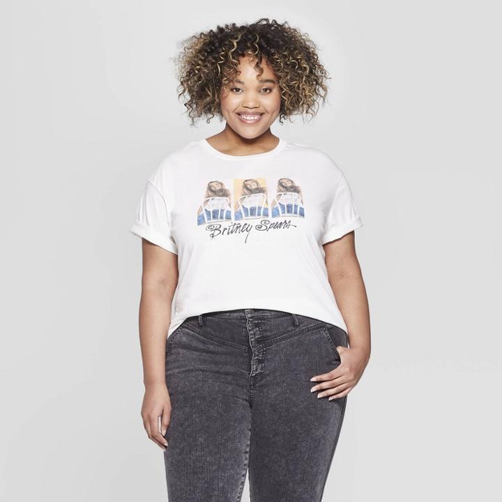 Women's Britney Spears Plus Size Short Sleeve Graphic T-shirt (juniors') - White