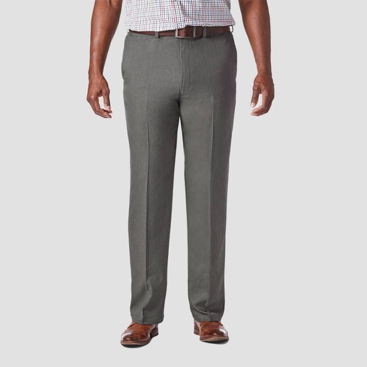 Haggar Men's Big & Tall Cool 18 Pro Classic Fit Flat Front Casual Pants - Heather Gray 44x29, Men's, Grey Gray