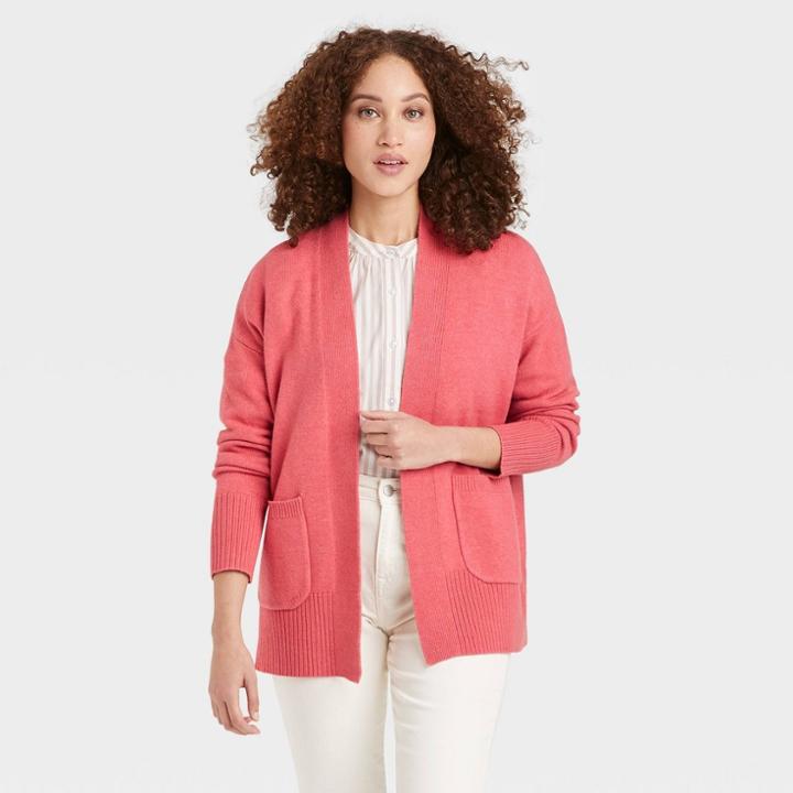 Women's Open-front Cardigan - A New Day Pink